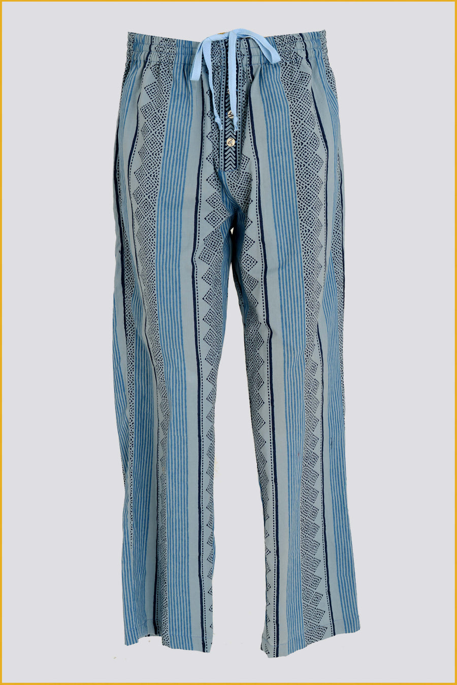 Colvert - Cotton Voile Block Print Long Pants with Hand Carved Bone Buttons (7424871923908)