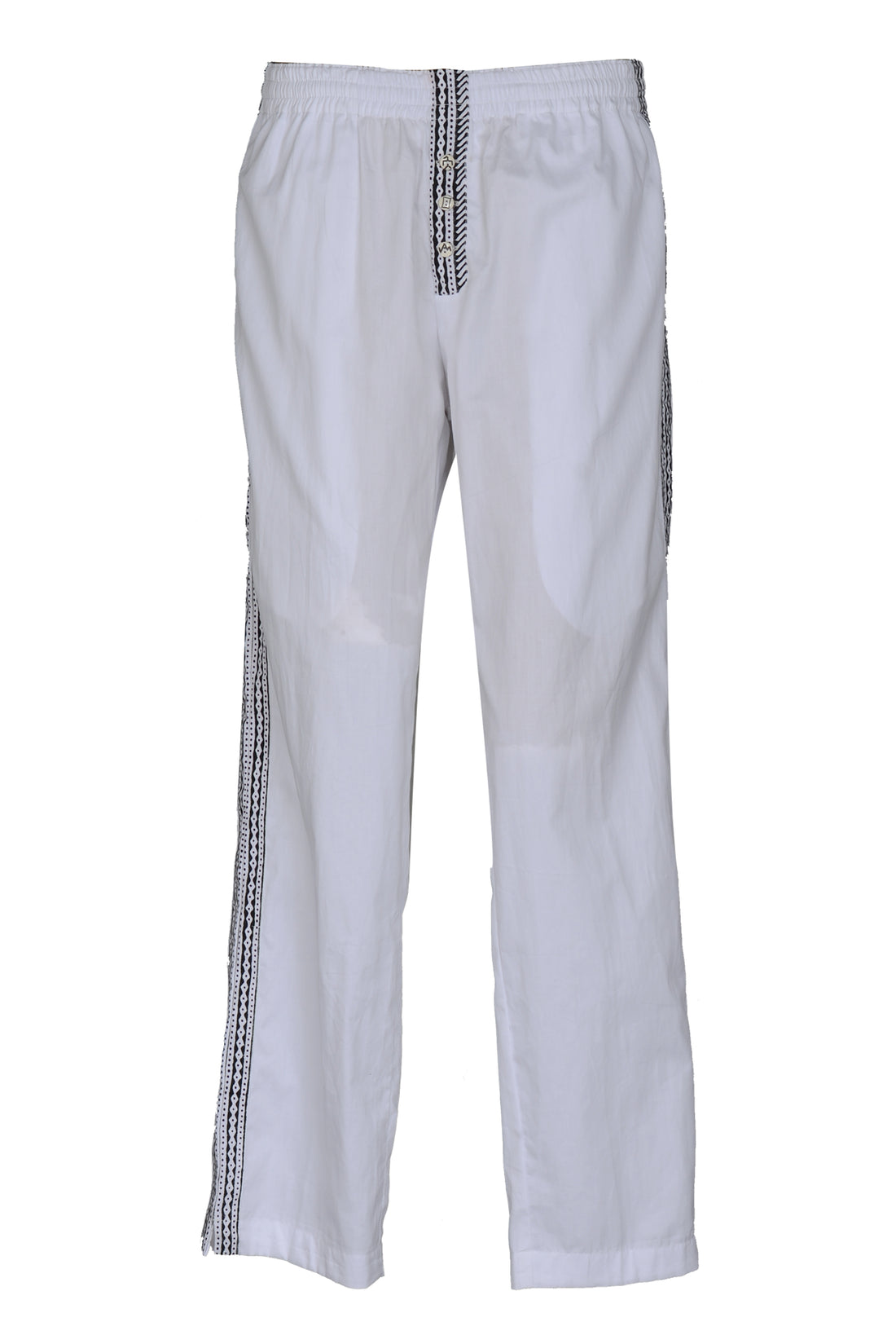 Lio Pants - Cotton Twill Carved Wood Block Print with Hand Carved Bone Buttons (7305853239492)