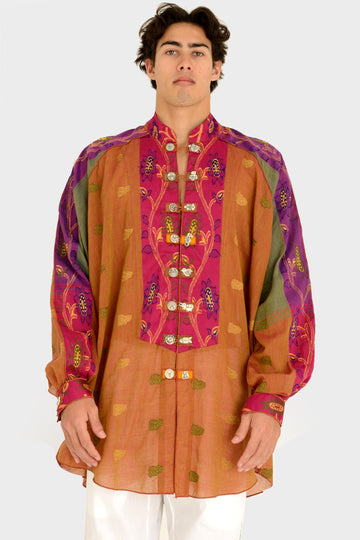 Arsenio - Featherlight Cotton Handloom Shirt With Hand Carved Bone Buttons With Animal Signs (7394786279620)