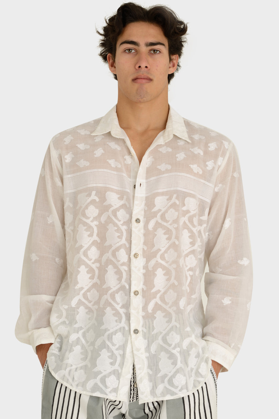 Walter - Cotton Featherlight Jacquard Mens Shirt With Hand Carved Bone Buttons (7390312104132)