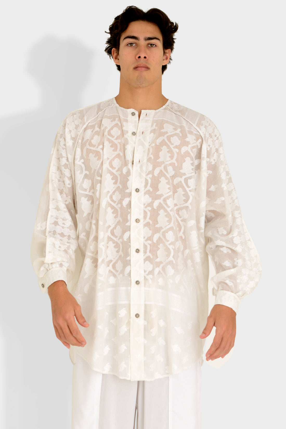 Luciano - Featherlight Cotton Jaquard Shirt With Hand Carved Bone Buttons (7390311874756)