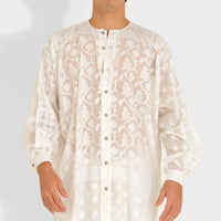 Luciano - Featherlight Cotton Jaquard Shirt With Hand Carved Bone Buttons (7390311874756)