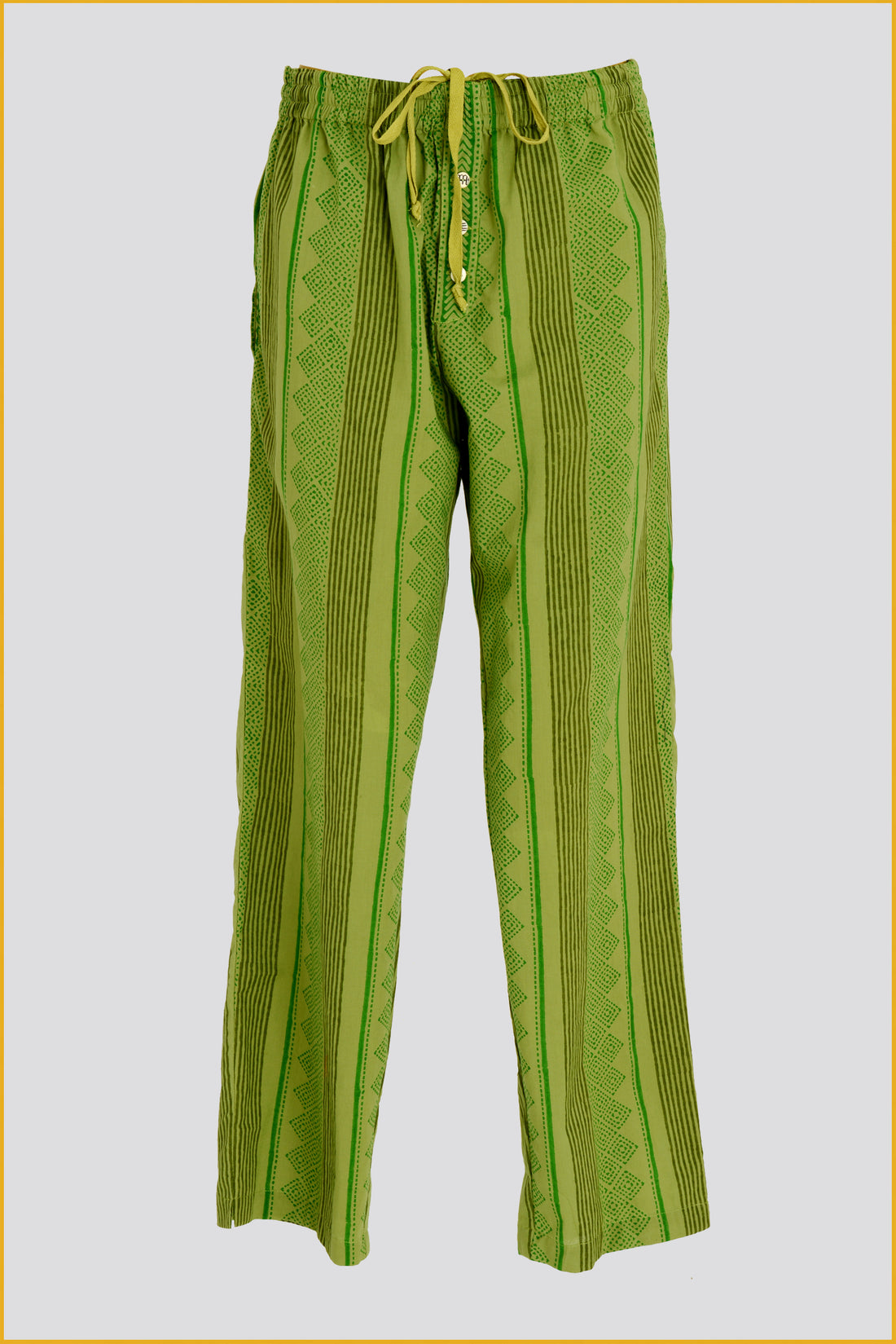 Colvert - Cotton Voile Block Print Long Pants with Hand Carved Bone Buttons (7424871923908)