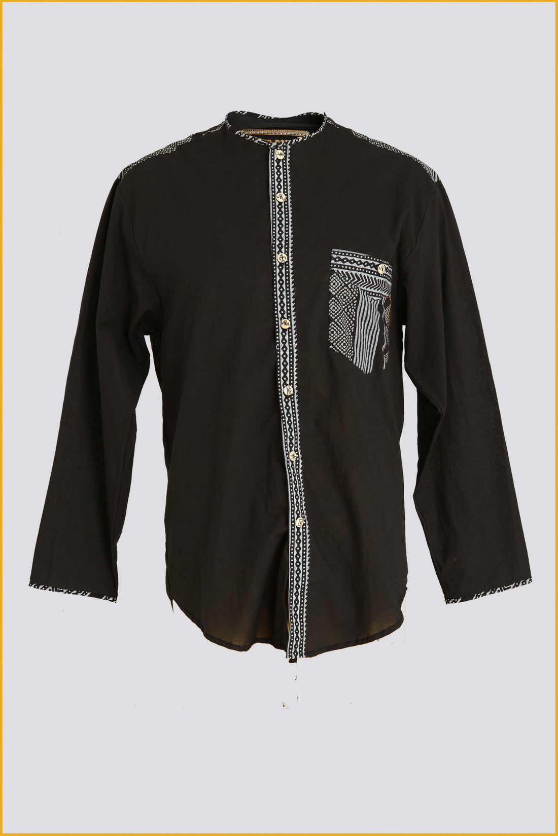 Dickie - Cotton Voile Block Print Shirt with Hand Carved Bone Buttons (7424845873348)