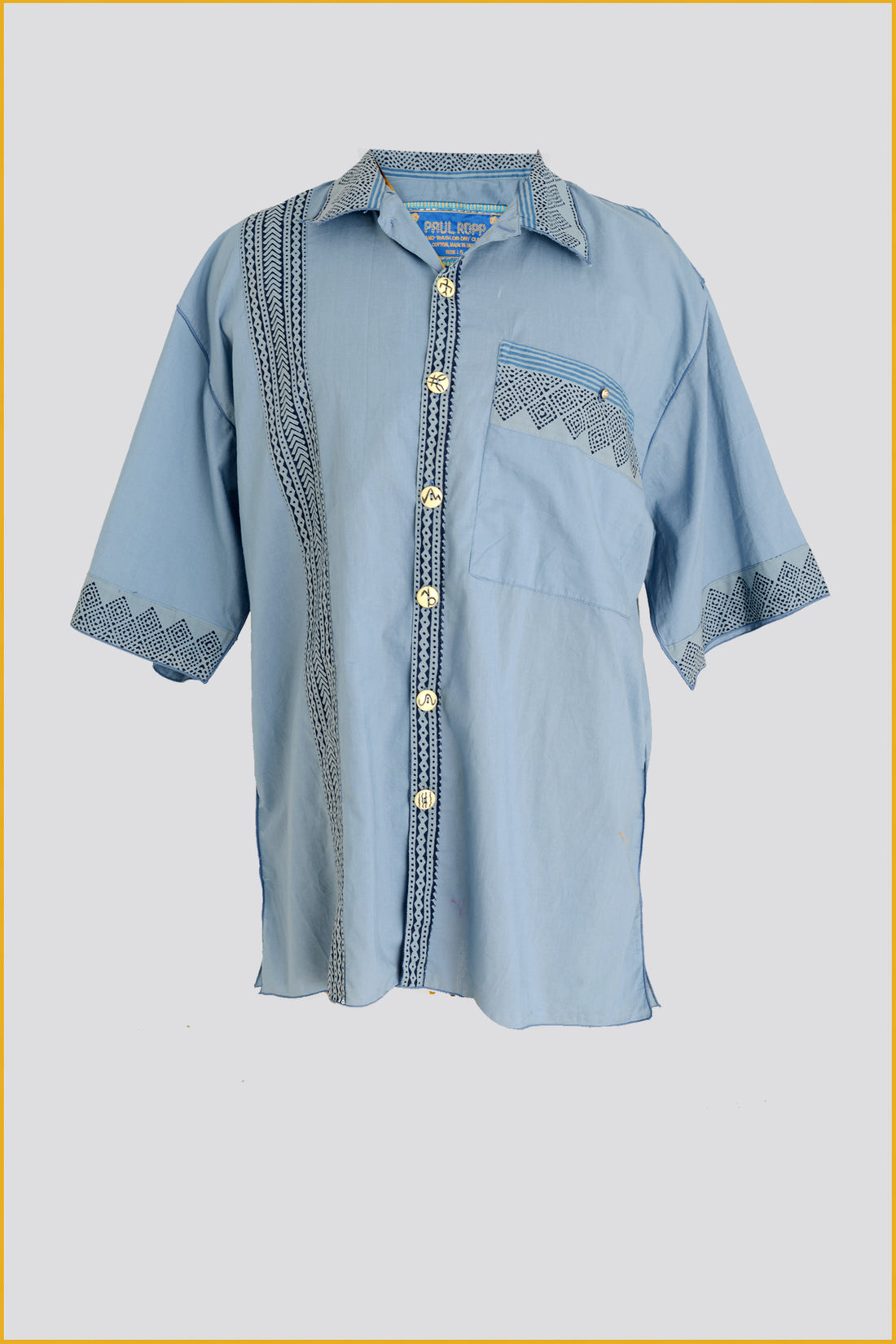 Edgar - Cotton Voile Block Print Shirt with Hand Carved Bone Buttons (7424846266564)