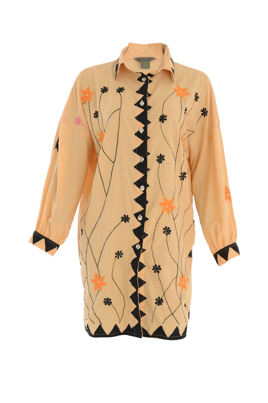 Aleandra - Cotton Voile Applique Long Shirt With Hand Carved Bone Buttons (7356283027652)