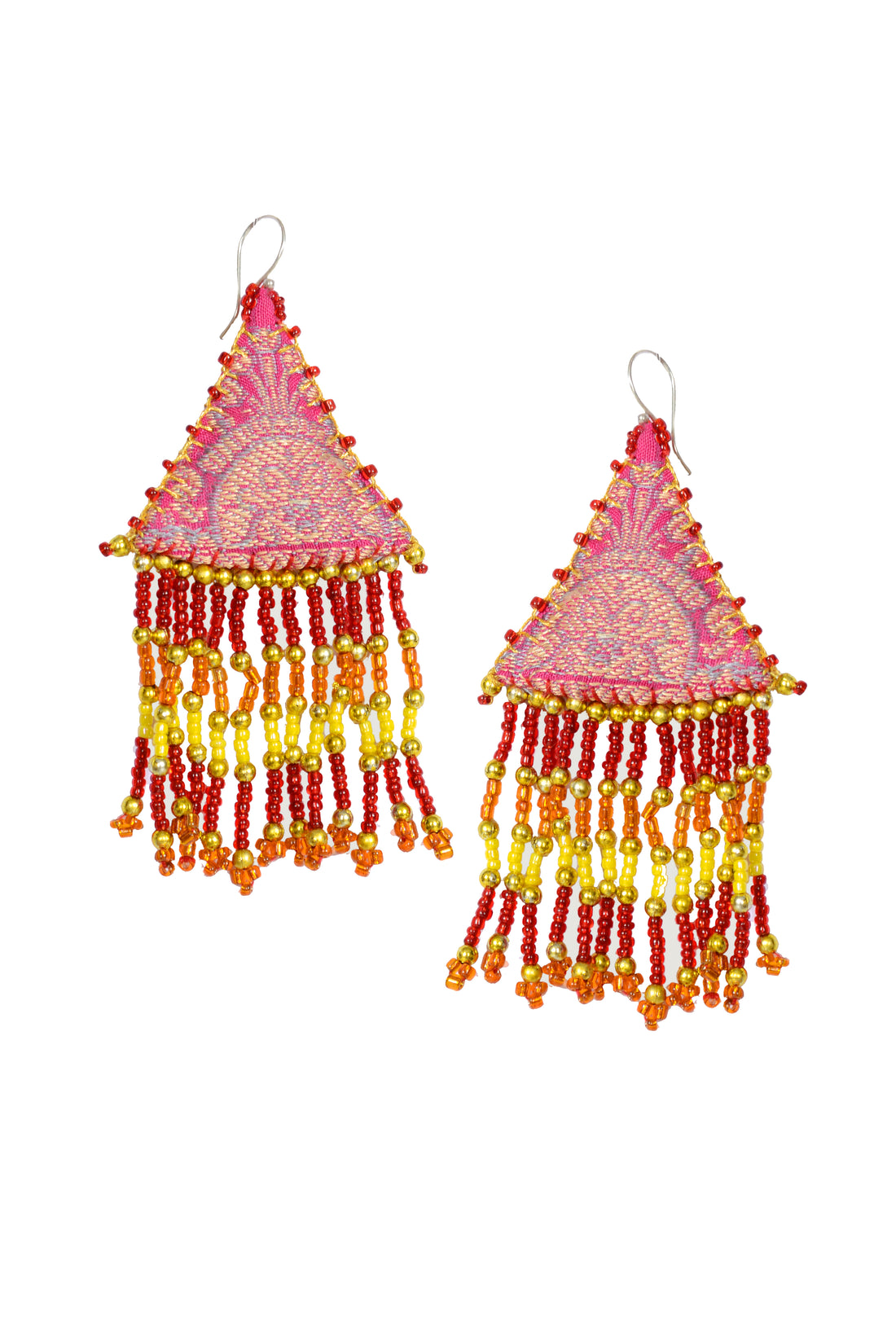 Woven Silk Pyramid Earrings with Beaded Tassels (4341485437033)