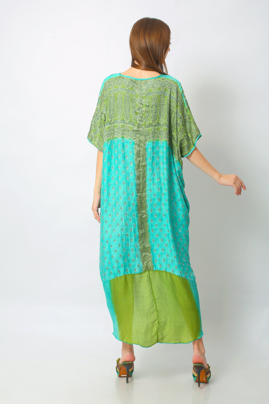 Marinka - Hand Cut Silk Degrade Kaftan Silk Dress (7356287221956)