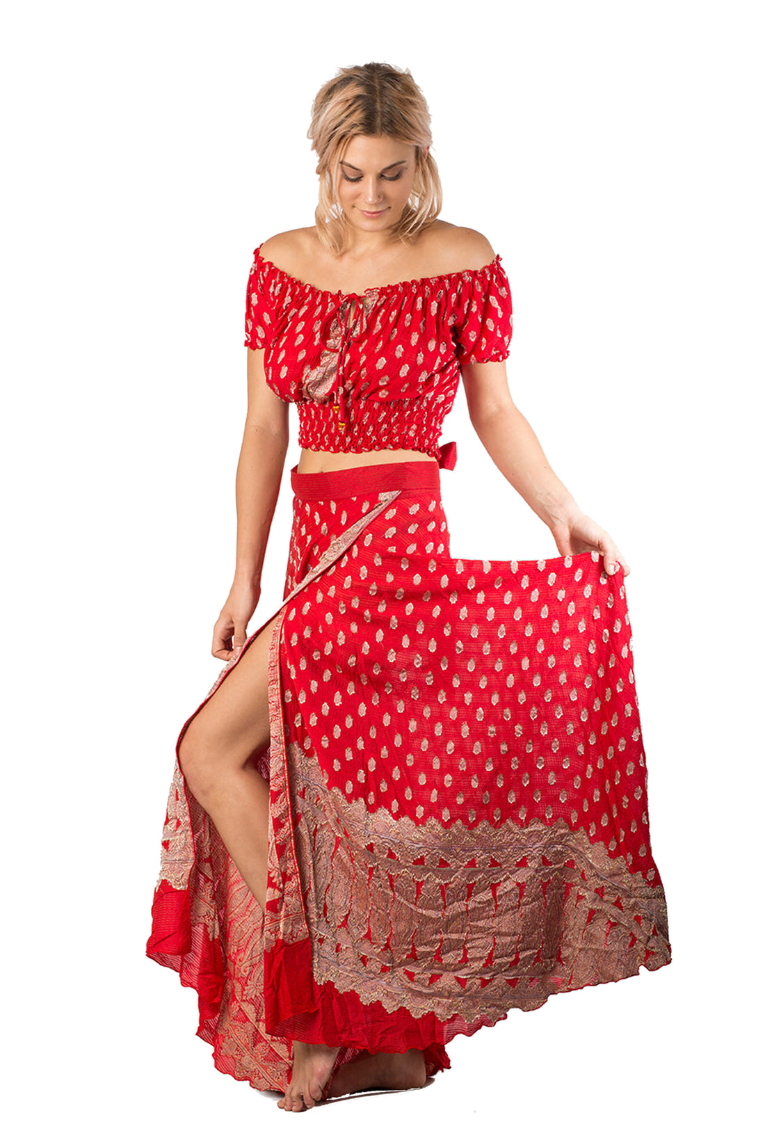 Ksenia Silk Wrap Skirt - Hand Cut Silk Jacquard Skirt (4493448642665)