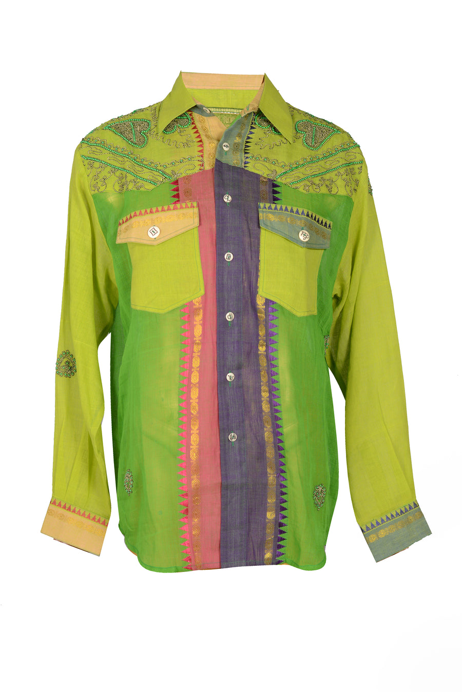 Lewin - Cotton Hand Woven And Hand Embroidered Lewin Cowboy Shirt With Hand Carved Bone Buttons (7302727729348)